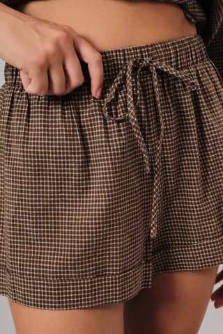 HIGH RISE MICRO PLAID WITH WAIST DRAW STRINGS BOXER SHORTS - Simply Sunflowers