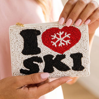 I Love Ski Beaded Coin Purse - Simply Sunflowers