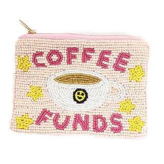 Ladies Coffee Themed Beaded Coin Purse - Simply Sunflowers