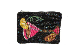 Ladies Fully Beaded Cocktail Theme Coin Purse - Simply Sunflowers