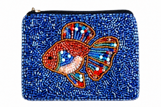 Ladies Fully Beaded FRESH FISH Themed Coin Purse - Simply Sunflowers