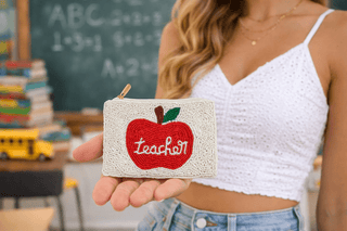 Ladies Teacher Themed Fully Beaded Coin Purse - Simply Sunflowers