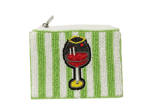 Ladies Wine Glass Themed Fully Beaded Coin Purse - Simply Sunflowers