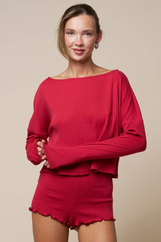 Long Sleeve Ribbed Lounge Short Set - Simply Sunflowers