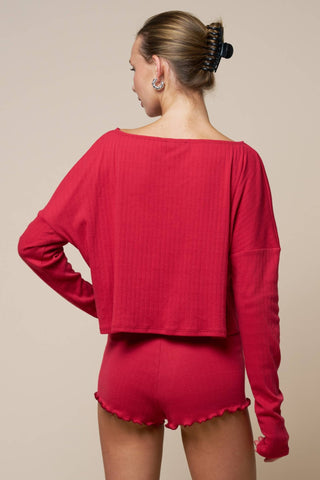 Long Sleeve Ribbed Lounge Short Set - Simply Sunflowers