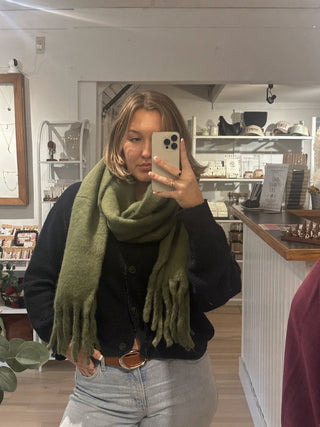 Olive Green Tassel Scarf - Simply Sunflowers