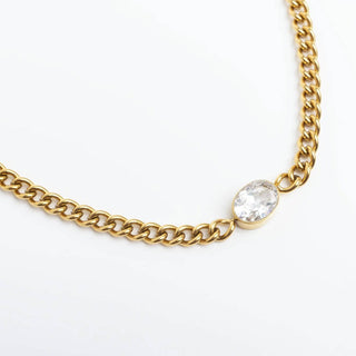 Oval Cubic Zirconia Stone Curb Chain Bracelet - Simply Sunflowers