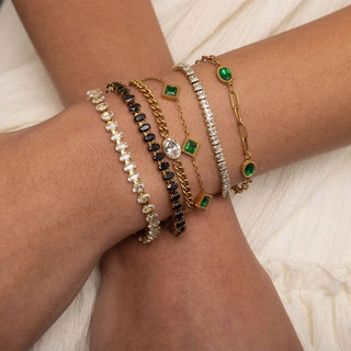 Oval Cubic Zirconia Stone Curb Chain Bracelet - Simply Sunflowers