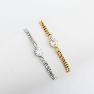 Oval Cubic Zirconia Stone Curb Chain Bracelet - Simply Sunflowers