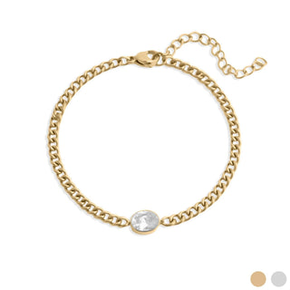 Oval Cubic Zirconia Stone Curb Chain Bracelet - Simply Sunflowers