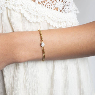 Oval Cubic Zirconia Stone Curb Chain Bracelet - Simply Sunflowers