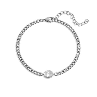 Oval Cubic Zirconia Stone Curb Chain Bracelet - Simply Sunflowers