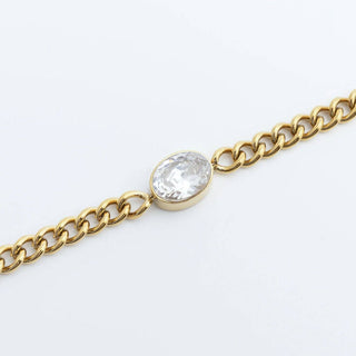 Oval Cubic Zirconia Stone Curb Chain Bracelet - Simply Sunflowers