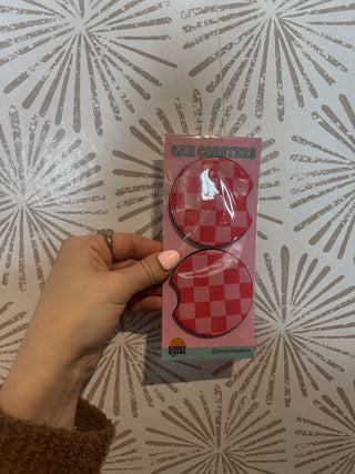 Pink Checkerboard Car Coast - Simply Sunflowers