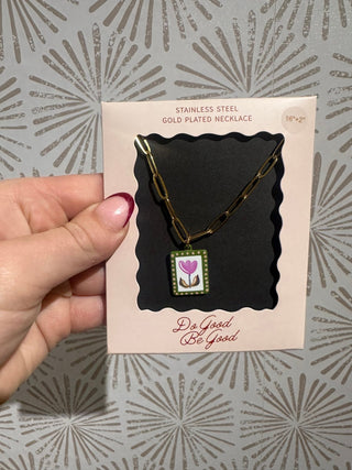 Pink Flower Charm Gold Plated Necklace - Simply Sunflowers