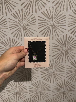 Pink Flower Charm Gold Plated Necklace - Simply Sunflowers