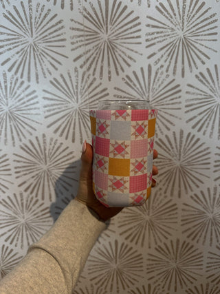 Pink Quilt Iced Coffee Koozie - Simply Sunflowers