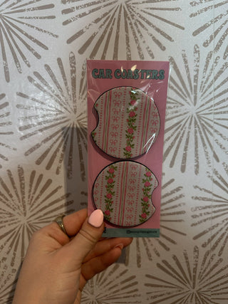 Pink Rose Car Coasters - Simply Sunflowers