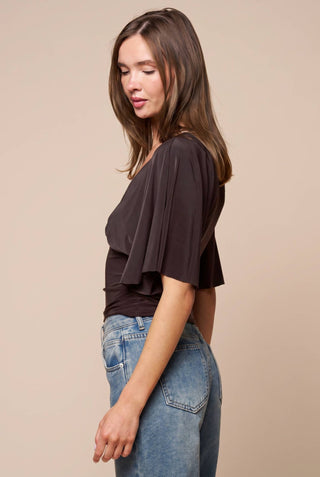 Plunging Bell Short Sleeve Fitted Top - Simply Sunflowers