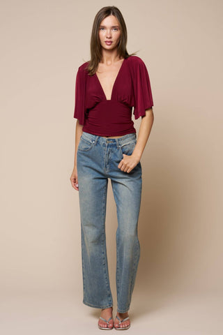 Plunging Bell Short Sleeve Fitted Top - Simply Sunflowers