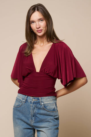 Plunging Bell Short Sleeve Fitted Top - Simply Sunflowers