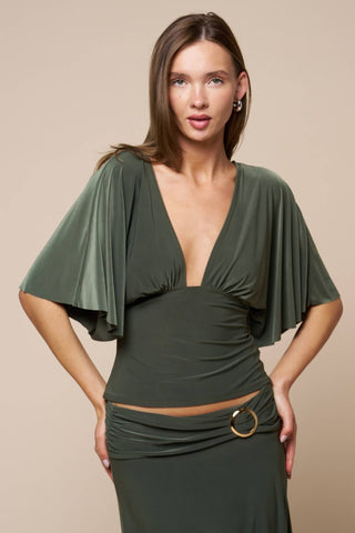 Plunging Bell Short Sleeve Fitted Top - Simply Sunflowers