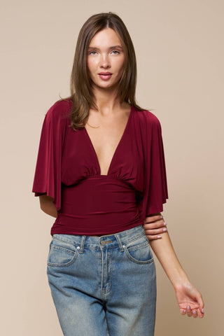 Plunging Bell Short Sleeve Fitted Top - Simply Sunflowers