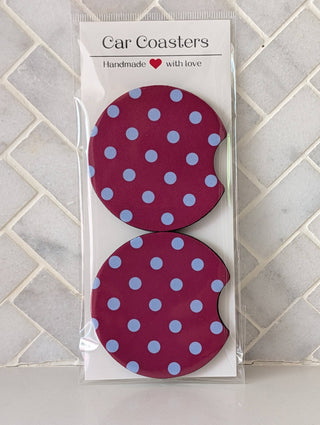 Polka Periwinkle Dots Car Coasters - Simply Sunflowers