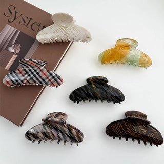 Retro Swirl & Plaid Patterned Acetate Hair Claw Clip - Simply Sunflowers
