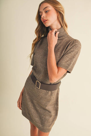 Ribbed Turtleneck Heathered Knit Dress - Simply Sunflowers