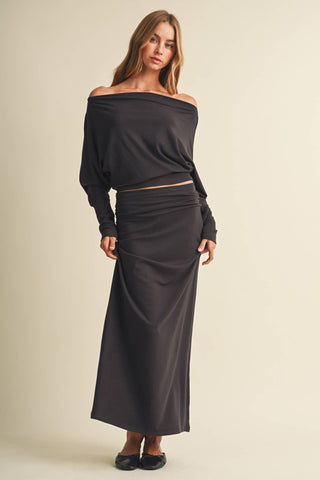 Ruched Waistband Jersey Knit Skirt - Simply Sunflowers