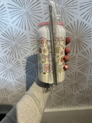 Striped Floral To Go Cup - Simply Sunflowers