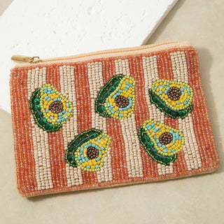 Stripes And Avocados Seed Beaded Coin Purse - Simply Sunflowers