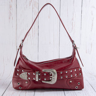 Studded Western Buckle Vegan Leather Shoulder Bag - Simply Sunflowers