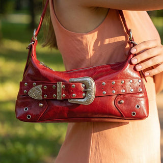 Studded Western Buckle Vegan Leather Shoulder Bag - Simply Sunflowers