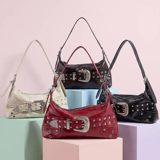 Studded Western Buckle Vegan Leather Shoulder Bag - Simply Sunflowers