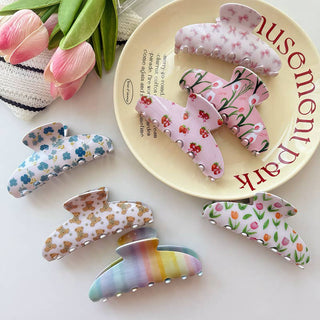 Tulip Floral Print Hair Claw, Bow & Teddy Bear Hair Clip - Simply Sunflowers