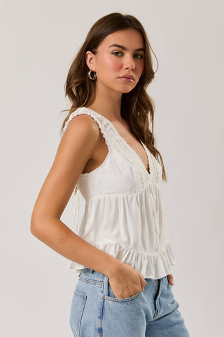 V-NECKLINE TOP WITH LACE TRIM - Simply Sunflowers