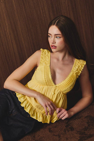 V-NECKLINE TOP WITH LACE TRIM - Simply Sunflowers