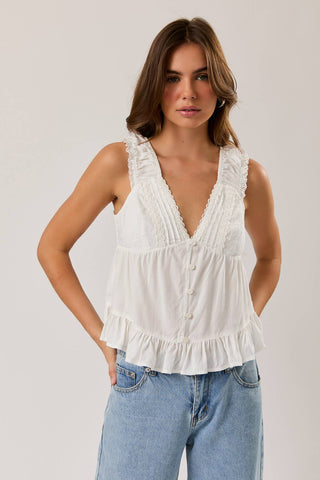 V-NECKLINE TOP WITH LACE TRIM - Simply Sunflowers