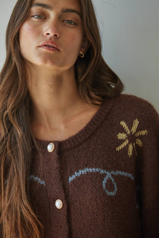 W2619 | Knit Sweater Round Neck Long Sleeve Cardigan - Simply Sunflowers