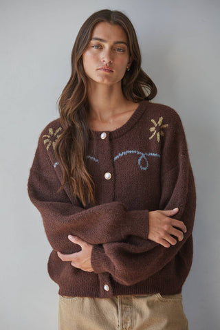 W2619 | Knit Sweater Round Neck Long Sleeve Cardigan - Simply Sunflowers