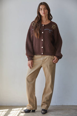 W2619 | Knit Sweater Round Neck Long Sleeve Cardigan - Simply Sunflowers