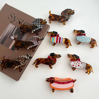 Whimsical Dachshund in Outfits Hair Claws - Simply Sunflowers