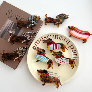 Whimsical Dachshund in Outfits Hair Claws - Simply Sunflowers