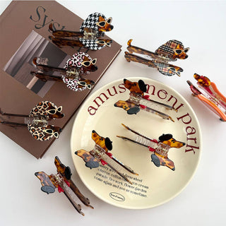 Whimsical Dachshund in Outfits Hair Claws - Simply Sunflowers