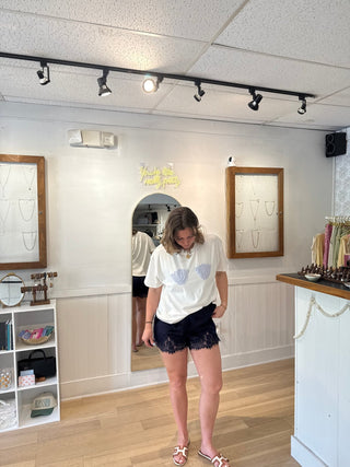 York Beach Lace Trim Shorts - Simply Sunflowers